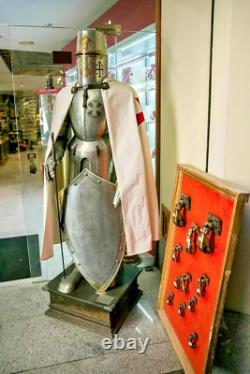 Medieval Knight Suit Of Armor Templar Combat Full Body Armour Stand and base