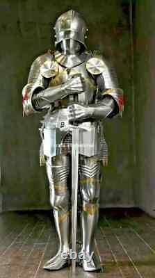 Medieval Knight Suit Of Armor Templar Combat Full Body Armour Suit Silver Finish