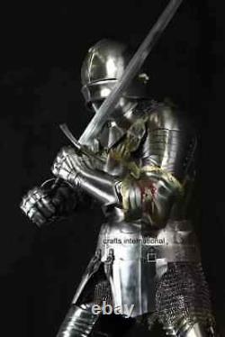 Medieval Knight Suit Of Armor Templar Combat Full Body Armour Suit Silver Finish