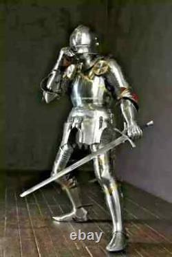 Medieval Knight Suit Of Armor Templar Combat Full Body Armour Suit Silver Finish