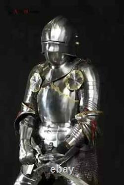 Medieval Knight Suit Of Armor Templar Combat Full Body Armour Suit Silver Finish