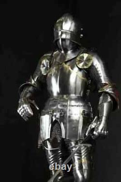 Medieval Knight Suit Of Armor Templar Combat Full Body Armour Suit Silver Finish