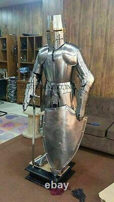 Medieval Knight Suit Of Templar Combat Full Body Armor Suit Silver For Halloween
