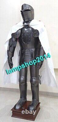 Medieval Knight Suit Wearable Black Crusader Full Body Armor Costume