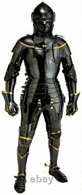 Medieval Knight Suit of Armor Black Finish Steel Combat Full Body Wearable armor