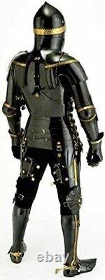 Medieval Knight Suit of Armor Black Finish Steel Combat Full Body Wearable armor