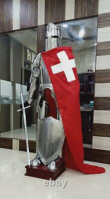 Medieval Knight Suit of Armor Fully Articulated LARP Armor Suit With Red cap