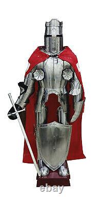 Medieval Knight Suit of Armor Fully Articulated LARP Armor Suit With Red cap