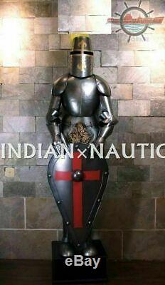 Medieval Knight Suit of Templar Armor With Shield Combat Full Body Armour Stand