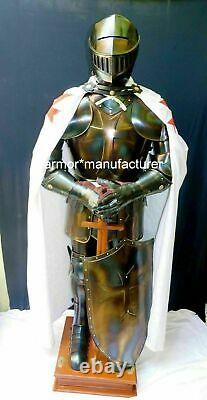 Medieval Knight Suit of Templar Armor With Sword Combat Full Body Armour Stand