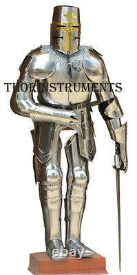 Medieval Knight Templar Armor Suit with Sword & Stand