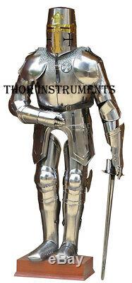 Medieval Knight Templar Armor Suit with Sword & Stand