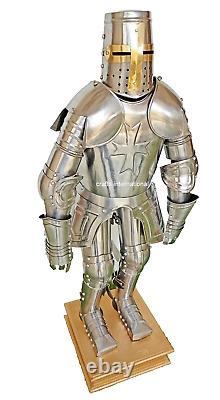 Medieval Knight Templar Mini Suit of Armour Silver Finish with Stand Wooden Base