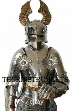 Medieval Reenactment Knight Full Suit of Armor with Chainmail Halloween Costume