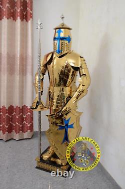 Medieval Stainless Steel rust free full body Knight Armor Suit full golden