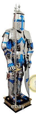 Medieval Stainless Steel rust free full body Knight Armor Suit with silver & blue
