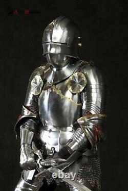 Medieval Steel Knight Suit Of Armor Templar Combat Full Body Armour Stand