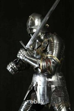 Medieval Steel Knight Suit Of Armor Templar Combat Full Body Armour Stand