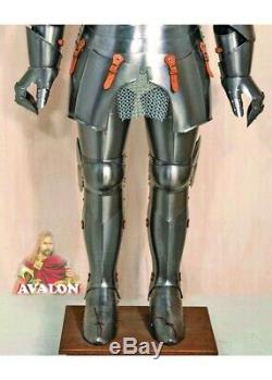 Medieval TEMPLAR Knight Crusader 16 GA FULL SIZE 6 FEET Suit of Armor With BASE