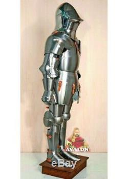 Medieval TEMPLAR Knight Crusader 16 GA FULL SIZE 6 FEET Suit of Armor With BASE