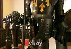 Medieval Templar Knight Armor suit Full Body Armour Black Costume Reenactment