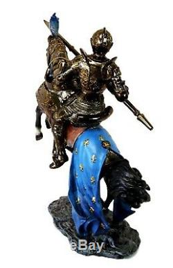 Medieval Warfare Tournament Knight in Suit of Armor on Horse Large 18H Statue