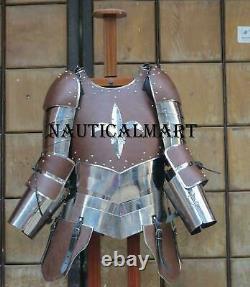 Medieval Warrior Knight Lady Leather & Steel Half Body Armor Suit Cuirass Should