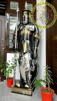 Medieval Wearable Full Body Suit Steel Knight Suit Of Armour Crusader Spear Base