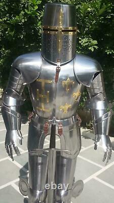 Medieval Wearable Knight Crusader Full Suit Of Armor Templar With Sword Combat