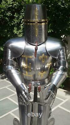 Medieval Wearable Knight Crusader Full Suit Of Armor Templar With Sword Combat