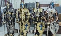 Set of 4 pcs Medieval Knight Full Suit of Armor Templar Crusader Stainless Stee