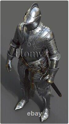 Silver Knight Wearable Suit Of Armor Halloween Crusader Gothic Full Body Armour