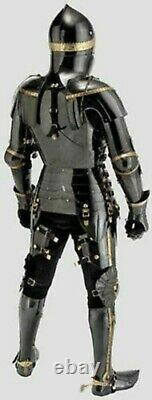 Stainless Steel Medieval Knight Black Suit Of Armor Combat Full Body Halloween