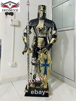 Stainless Steel Medieval Knight Suit Of Armor Templar Full Body Halloween costu