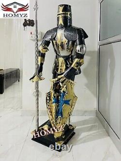 Stainless Steel Medieval Knight Suit Of Armor Templar Full Body Halloween costu