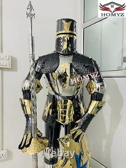 Stainless Steel Medieval Knight Suit Of Armor Templar Full Body Halloween costu