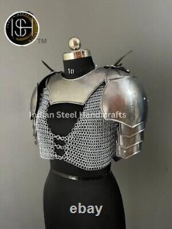 Steel Medieval Lady Knight Armor Female Fantasy Costume Cuirass Cosplay Suit