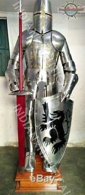 Suit of Armor Medieval Combat Knight Full Body Armour Shield & Sword With Stand
