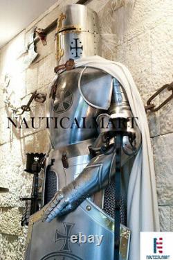 Suit of Armour Knights Templar Full Size 6 Feet Armor Medieval Silver Finish